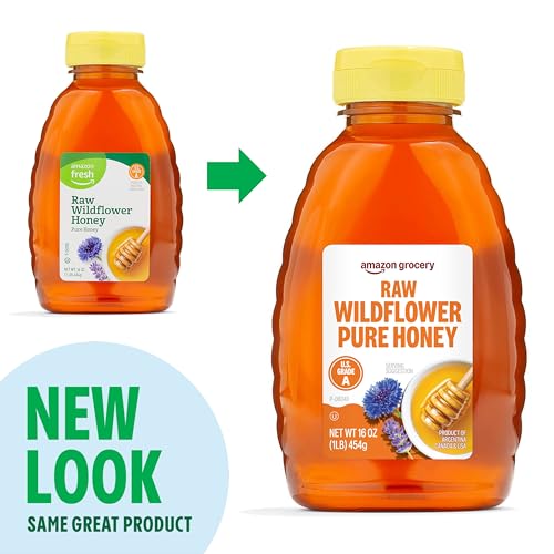 Image of Amazon Grocery, Raw Wildflower Pure Honey, 16 Oz (Pack of 5)
