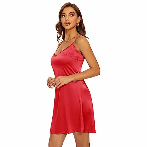 Image of Women's Long Silky Tank Top Adjustable Spaghetti Strap Camisole Slip Dress