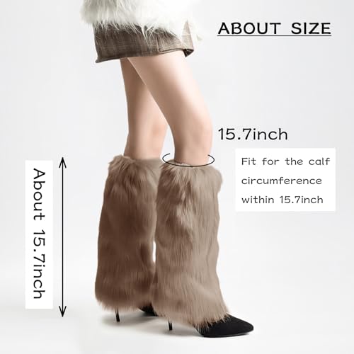 Image of Peecabe Winter Women Faux Fur Fluffy Leg Warmers Fuzzy Long Boot Covers Furry For Christmas