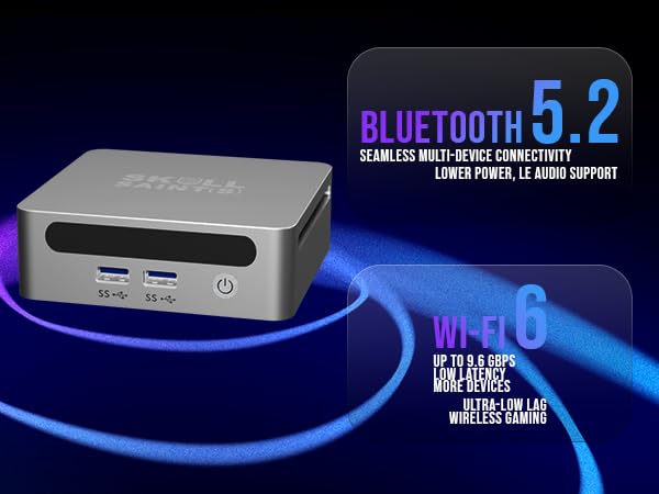Image of SKULLSAINTS CoreX Mini PC Powered by Ryzen Series, Triple Display Support, Wi-Fi 6E, Bluetooth 5.3, Compact Design, Metal Mini PC (Silver, Ryzen 7 4800H, 16+128)