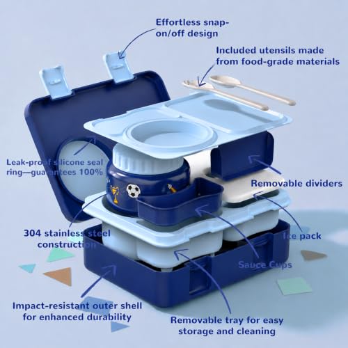 Image of Bento Box for Kids, Leakproof Kids Lunch Box with 8.5OZ Thermo Food Jar & Lunch Bag, 3-4 Compartments Toddler Insulated Lunch Box for Girls, BPA Free Lunch Containers for School Daycare