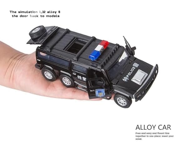 Image of FEXXA 🥰Exclusive Alloy Metal Pull Back Die-cast Car Scale Model with Sound Light Mini Auto Toy for Kids Metal Model Toy Car with Sound and Light [ New Version ] (1.32 Scale Hummer Police -Black)