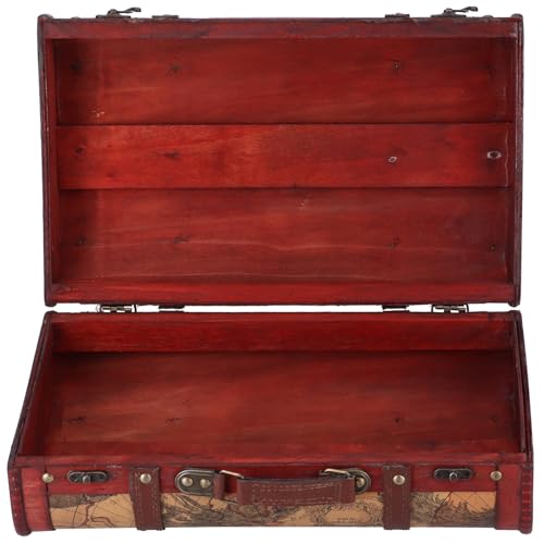 BEIJIALY Vintage Suitcase Portable Composite Wood Map Pattern Design Vintage Storage Chest, Decorative Storage Boxes, Old World Map Suitcase, Wood Suitcase Trunk for Home Decor
