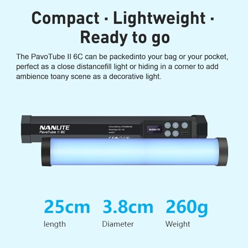 Image of NANLITE PavoTube II 6C LED RGB Tube, 2700K-7500K Ultra-Wide Color Temperature, 2.4GHz Wireless Control Portable Handheld Photography Lighting Stick