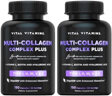 Vital Vitamins Multi Collagen Complex Plus - with Biotin, Hyaluronic Acid, Vitamin C - Type I, II, III, V, X - for Women & Men - Hair, Skin, Nails Beauty Complex - 150 Capsules main image 1