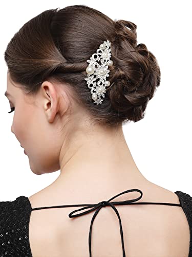 Image of Vogue Hair Accessories Golden And White Pearl Comb Hair Clip For Women (Silver New Hair Comb Clip 01)