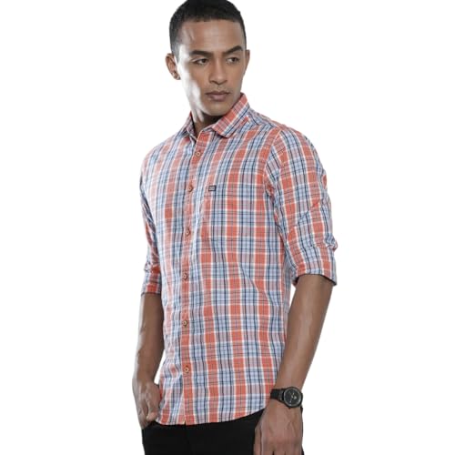 Image of The Indian Garage Co Men Slim Fit Checkered Full Sleeves Spread Collar Casual Shirt