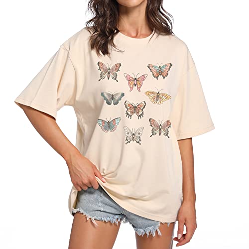 Fkatuzi Butterfly Oversized T Shirts for Women Vintage Graphic