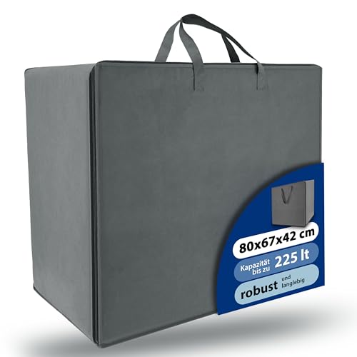 Beautissu Große Aufbewahrungstasche für Bettdecken, Kopfkissen, Klappmatratze 225 Liter – 67x80x42 cm – Bettzeug Aufbewahrungstasche Gartenauflagen Kleideraufbewahrung – Robust Tragetasche Grau