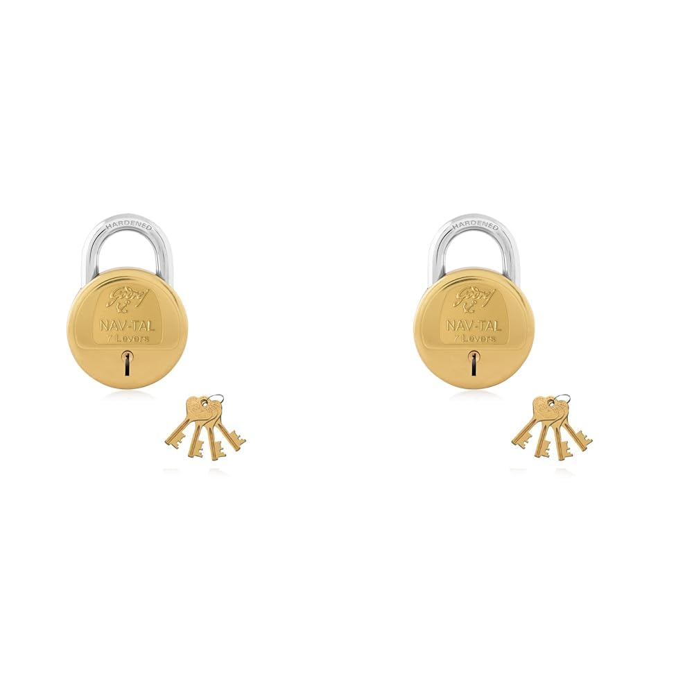 Godrej Locking Solutions and Systems Navtal 7 levers 4 Keys Padlock (Gold, Brass Finish)-image-43