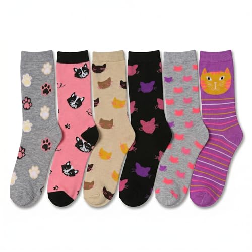 Image of Tipi Toe Women's 6-Pack Funky Crew Socks | Colorful Fun Patterned Novelty Dress Socks, Sizes 9-13