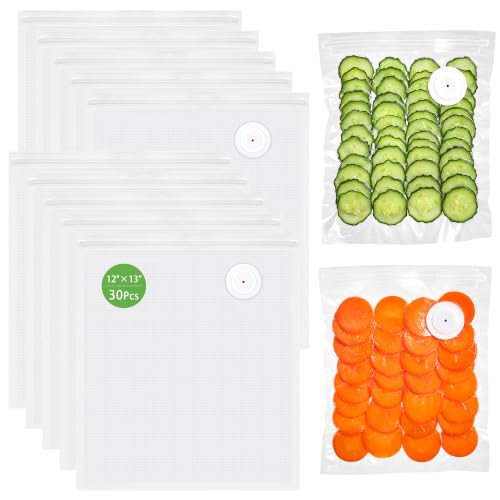Image of Syntus 30 Reusable Vacuum Sealer Bags for Food, Large 12 inch x 13 inch Food Storage Zipper Bags with Air Valve BPA-free Leakproof Keep Food Freshness, Compatible with Compact Vacuum Sealers