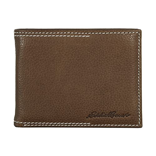 Eddie Bauer Men Signature Bifold Passcase Wallet (Available in Ripstop Nylon, Cotton Canvas, or Leather), Tan, One Size