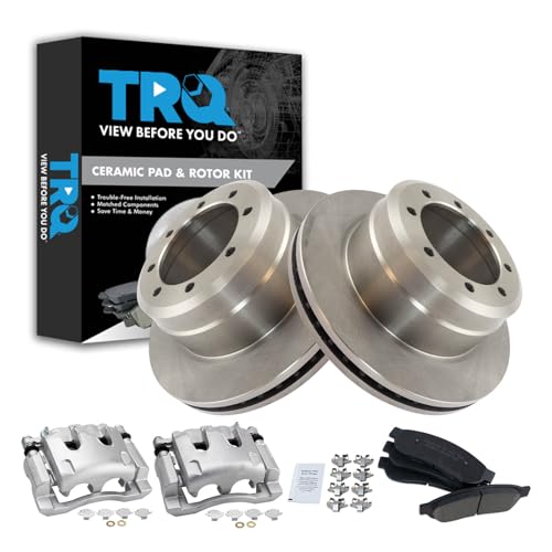 Image of TRQ Rear Brake Pad, Caliper, & Rotor Kit Ceramic Compatible with 2005-2007 Ford F-350 Super Duty 2011-2012 F-450 Super Duty