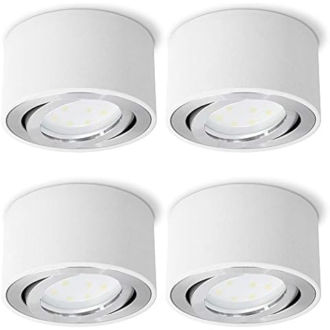 SSC-LUXon CELI-1W 4er Set LED Aufbauspot weiß rund - 4x Aufbaustrahler flach schwenkbar mit fourSTEP LED 5W warmweiß Dimmen ohne Dimmer Cover