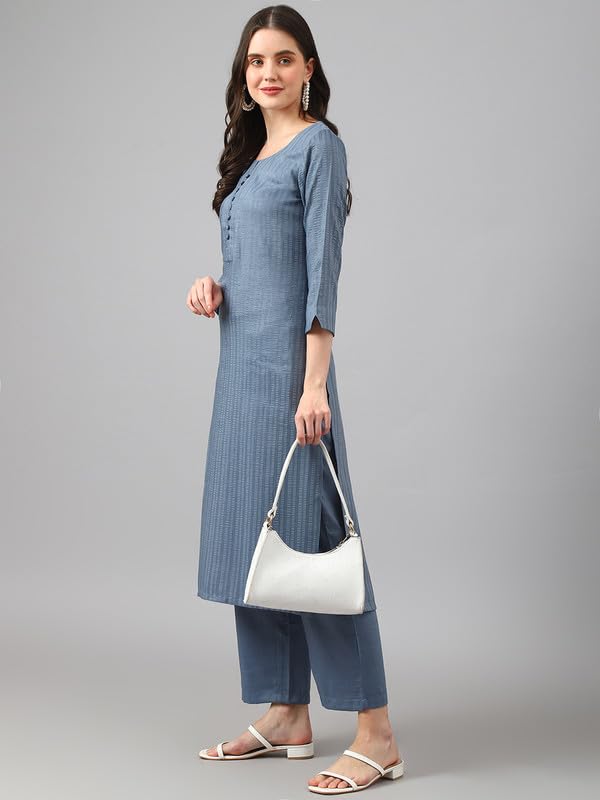 Image of Hritika Women's Cotton Blend Jacquard Woven Kurta with Palazzo Set HRKB0048