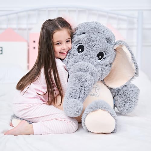 IKASA Großer Elefant Stofftier Riesenelefant Plüschtiere für Kinder (Grau, 100cm)