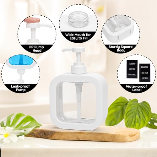 Image of Segbeauty 16.9oz Refillable Bathroom Hand Soap Dispenser, Pack 4 Empty Kitchen Soap Dispenser Pump 500ml Liquid Soap Dispensers for Bathroom, White Plastic Handwash bottle for Kitchen Sink with Labels