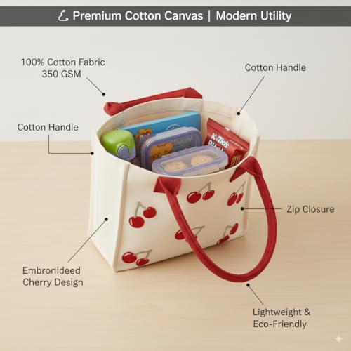 Image of Kids Lunch Bag | Cute & Stylish Embroidery Mini Tiffin Bag for Boys & Girls | Cute Cotton Cartoon Design I Picnic Tuition School, Preschool & Playschool | Gift for Birthday