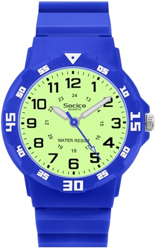 SOCICO Reloj mecánico para niños, Apto para niños de 3 a 12 años, diseño Resistente al Agua, función de Aprendizaje de la Hora, fácil de Leer, un Regalo excelente. (Azul Fluorescente) SOCICO Reloj mecánico para niños, Apto para niños de 3 a 12 años, diseño Resistente al Agua, función de Aprendizaje de la Hora, fácil de Leer, un Regalo excelente. (Azul Fluorescente)