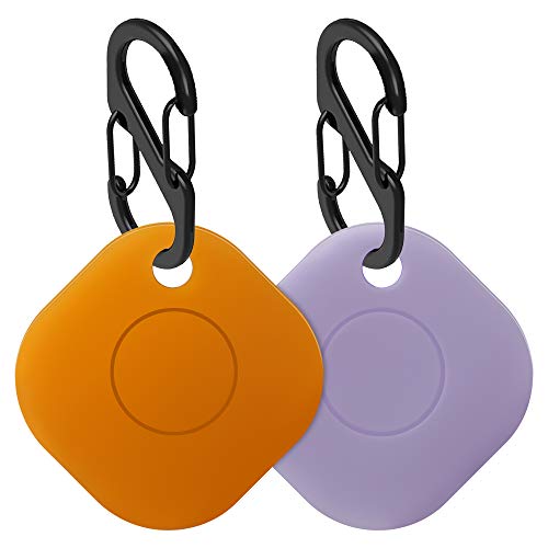 Image of Geiomoo Silicone Case for Galaxy SmartTag, Soft and Flexible, Scratch /Shock Resistant Cover with Carabiner for Galaxy SmartTag Tracker (2 Pack Orange+Lilac)