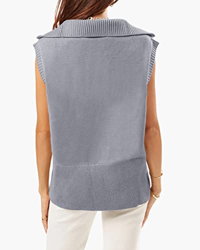 Womens Zipper Lapel Sweater Vest Tank Tops Summer Sleeveless Pullover Casual Lightweight Knit Top Grey #TOP1