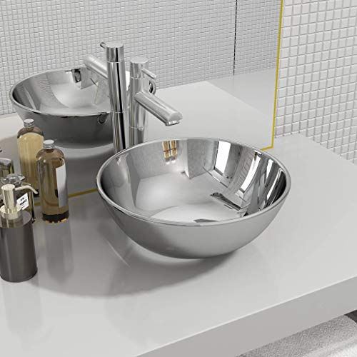 Gecheer Lavabo 28 x 10 cm in ceramica argentata, Lavabo da banco per bagno, WC, WC per gli ospiti