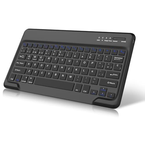 Tiiomioon Teclado Español Ñ Bluetooth, Light Teclado Inalámbrico Portátil para Tablet, iOS, Android y Windows, Teclado para Samsung Galaxy Tab S9fe Plus, Negro