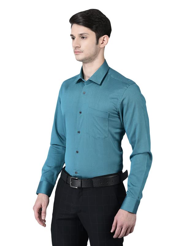 Image of Canoe Men's Regular Fit Blue Color Cotton Fabric 38 Size Button Closure Formal Shirt Collared Neck Pattern Chest Pocket Spread Collar