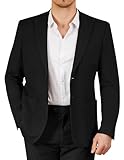 WEEN CHARM Men's Casual Knit Blazer Slim Fit Lightweight Sport Coat Two Button Suit Jackets Black