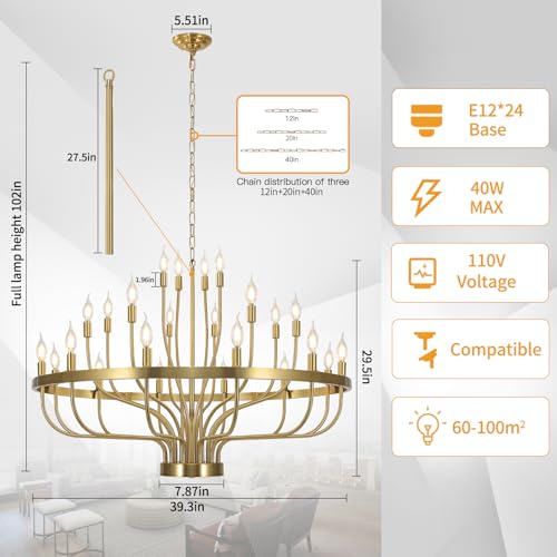 Shandaglo GOLD 001 Chandelier 24 Light, Farmhouse Chandelier For Dining Room thumb #3