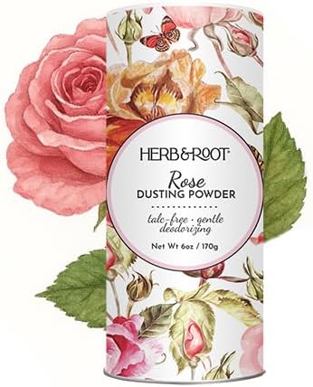 Herb & Root Talc Free Body Dusting Powders. Rose, Vanila, Sandalwood, Lavender, Jasmine, and Gift Sets (Full Size, Rose)