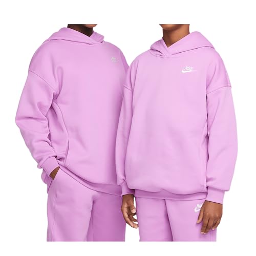 Nike Sportswear Club Fleece Big Kids' Oversized Pullover Hoodie (FZ5579-532, Rush Fuchsia/White)
