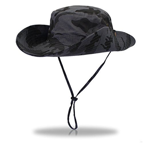 GADIEMENSS UPF 50+ Boonie Hats Summer Sun Cap Wide Brim Camo Outdoor Fishing Hat(Camouflage Deep Gray)