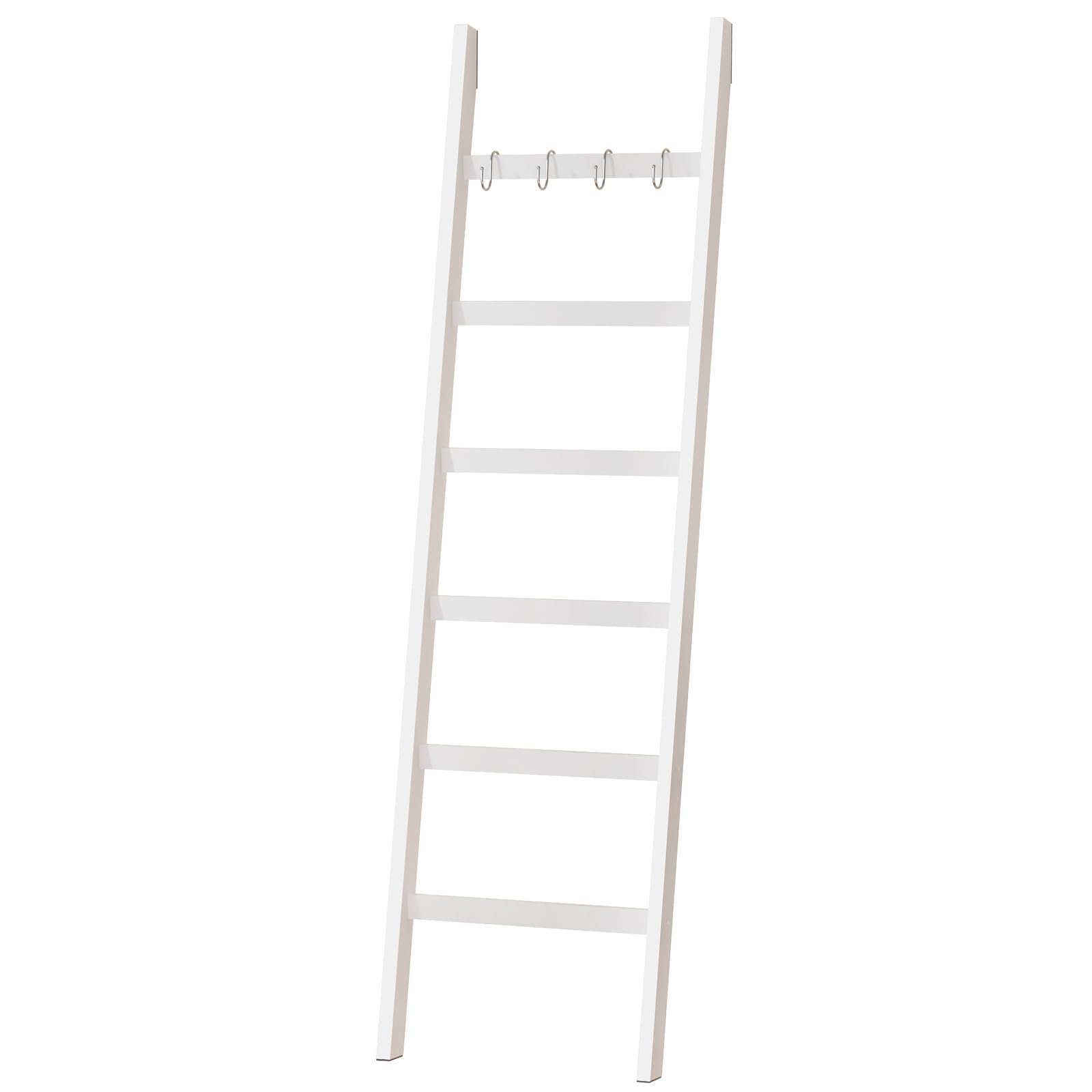 Yorbay Échelle Porte-Serviettes en Bambou à 6 Niveaux, avec 2 Sangles de Sécurité Anti-Chute et 4 Crochets Porte-Serviettes pour Salle de Bain Chambre à Coucher HxB 170 x 43 cm (Blanc)
