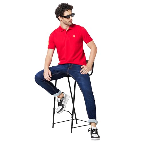 Image of Giordano Men's Slim Fit Solid Polo Collar Short Sleeves Regular Length Button Closure Cotton Polo T-Shirt