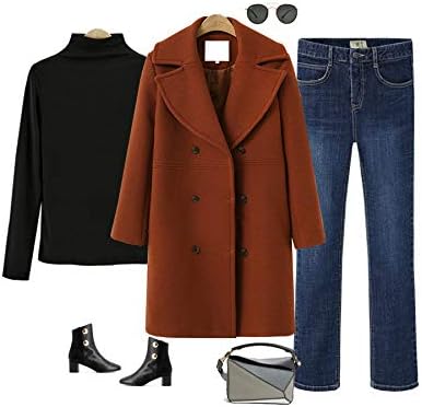 utcoco Women's Wool Blend Double Breasted Pea Coat Notched Lapel Mid Long Trench Overcoat with Pockets - Image 8