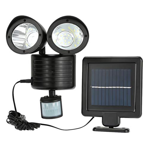 HRRH Luz del Sensor del Cuerpo Solar, luz 22LED Exterior Doble Cabeza, luz de la Puerta del Patio, Foco de Garaje, Adecuado para jardín, Exterior (Negro)