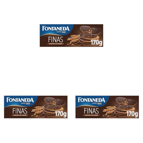Fontaneda Galletas Digestive Finas Cubiertas de Chocolate Negro, Fuente de Fibra, 170 g (Paquete de 3)