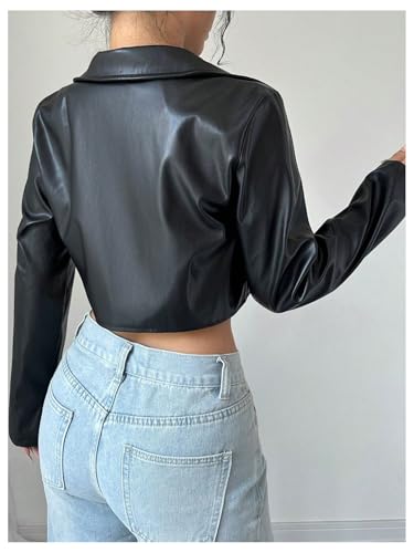 OYOANGLE Women's PU Leather Cropped Jacket Zip Up Motorcycle Jackets Coat3