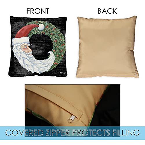 Toland Home Garden 761356 Set Of 2 Santa Wreath Winter Pillow Covers 18X18 Inch Christmas Outdoor Square Indoor Decorative Throw Pillows #TOP2