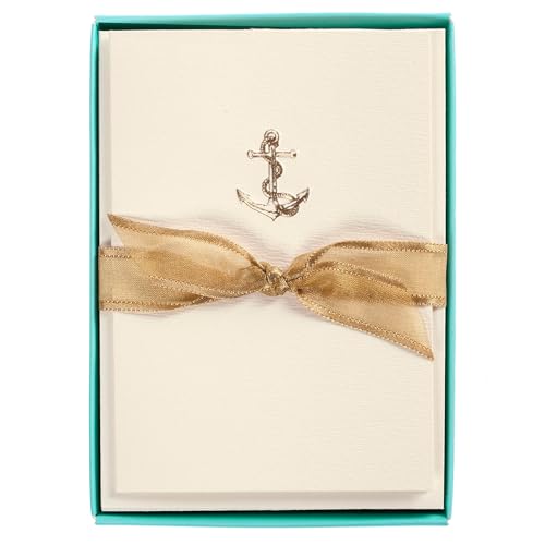 Image of Graphique Anchor La Petite Presse Boxed Notecards - 10 Embossed and Embellished Gold Foil Anchor Blank Cards with Matching Envelopes, 3.25 inch x 4.75 '