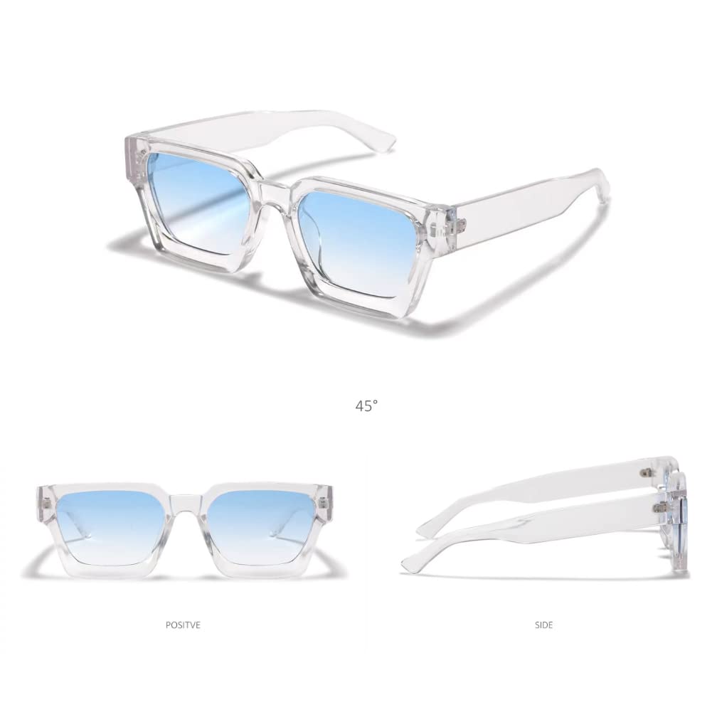 Vintage Rechteckige Sonnenbrille für Damen Herren Chunky Rectangle Sunglasses Retro Brille UV400 Schutz