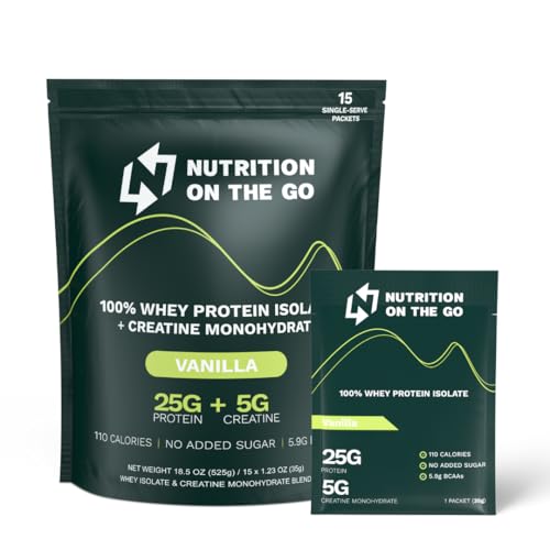 Nutrition On The Go Vanilla Whey Isolate Protein Powder + Creatine – Single-Serve Packets (15-Pack) 25g Protein, 5g Creatine