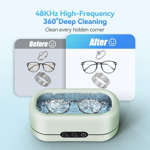 Image of BYASKZIV Ultrasonic Jewelry Cleaner, 50KHz Ultrasonic Cleaner Machine with 304 Stainless Steel for Jewelry, Eyeglasses, Rings, Watch Strap, Dentures, Dual Cleaning Modes - Green