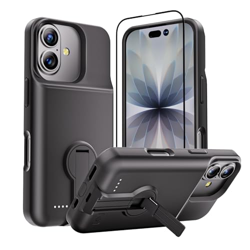 GIN FOXI for iPhone 17 Battery Case, Rechargeable Case Charger with Stand 8500mAh Fast Charging Ultra-Slim Lightweight Powerful Battery Pack Anti-Fall TPU Juice Box for iPhone 17 (6.3') Black