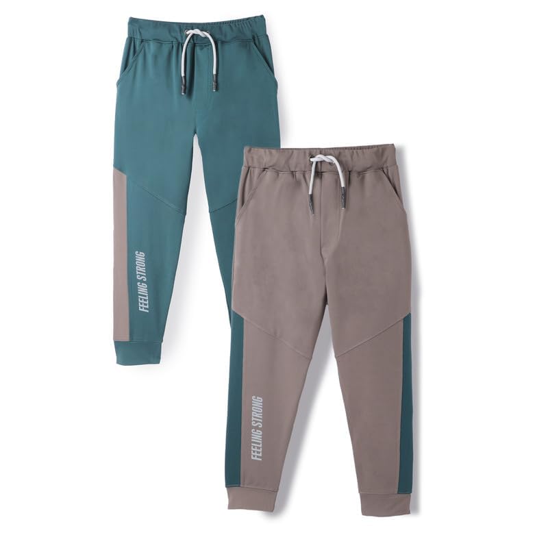 chopper club Boy's Active Joggers/Sweatpants in Slim Fit Made in 100% Polyetser Stretchable Fabric Medium Thick, Green & Brown 12