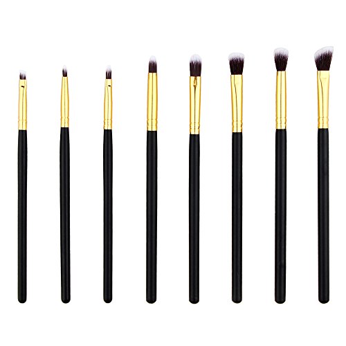 Makeup Eye Brush Set - Eyeshadow Eyeliner Blending Crease Kit - 8 Essential Makeup Brushes - Pencil, Shader, Tapered, Definer -Make You Look Flawless (Golden)