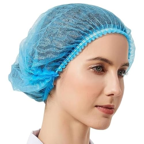 Image of KAUSTA 100 Pcs Disposable Bouffant Caps - Non-Woven Hair Nets for Food Service, Labs, Hospitals, & Salons Blue Disposable Hair Covers for Food Service, Laboratories, Hospitals, Clinics, Salons & Clean Rooms