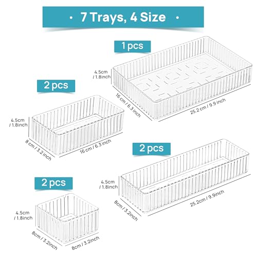 Vtopmart 7 Pcs Clear Drawer Organizers Bins, 4-Size Stackable Makeup And Vanity Drawer Organizer Trays thumb #6